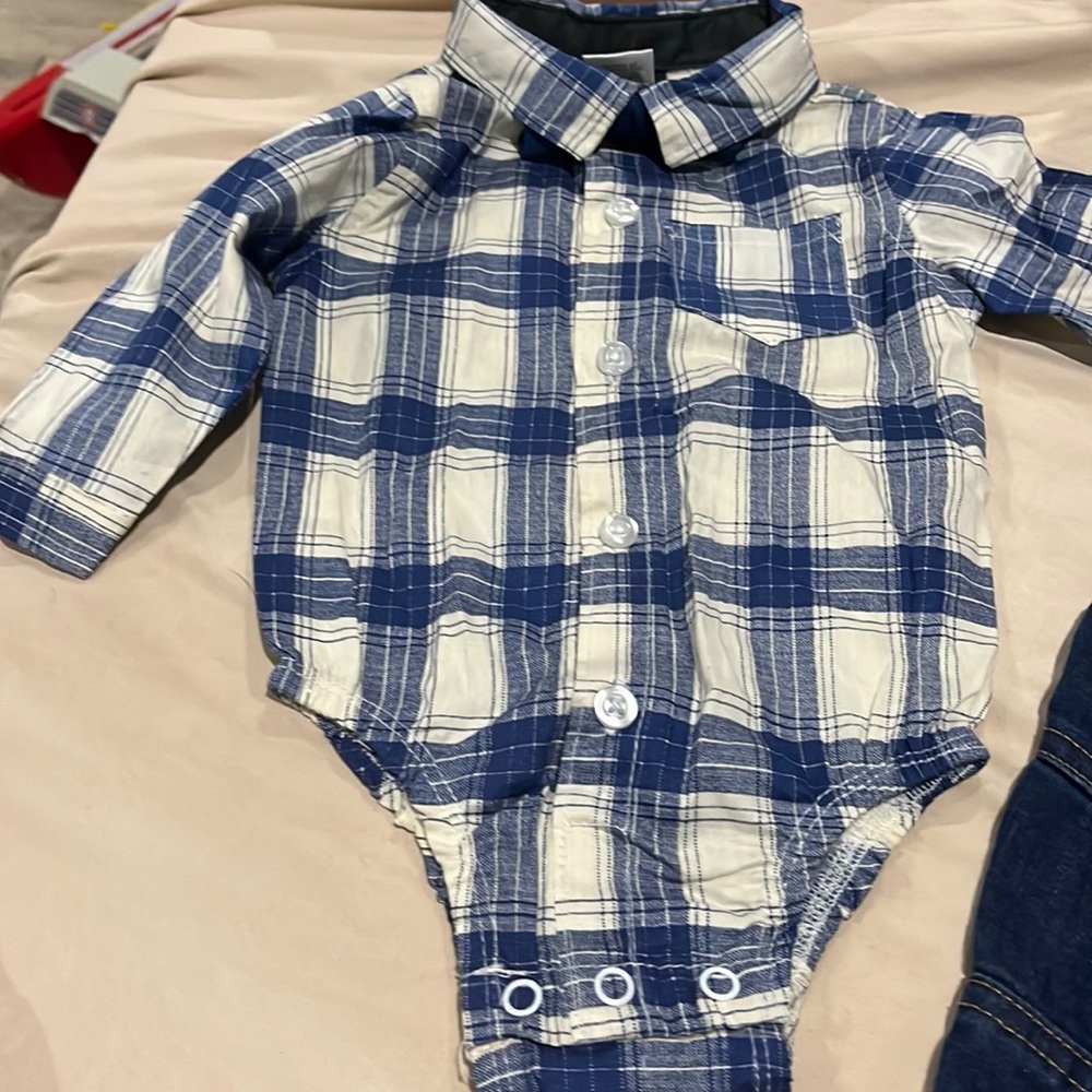Little Rebel dressy onesie and Garanimals blue jeans